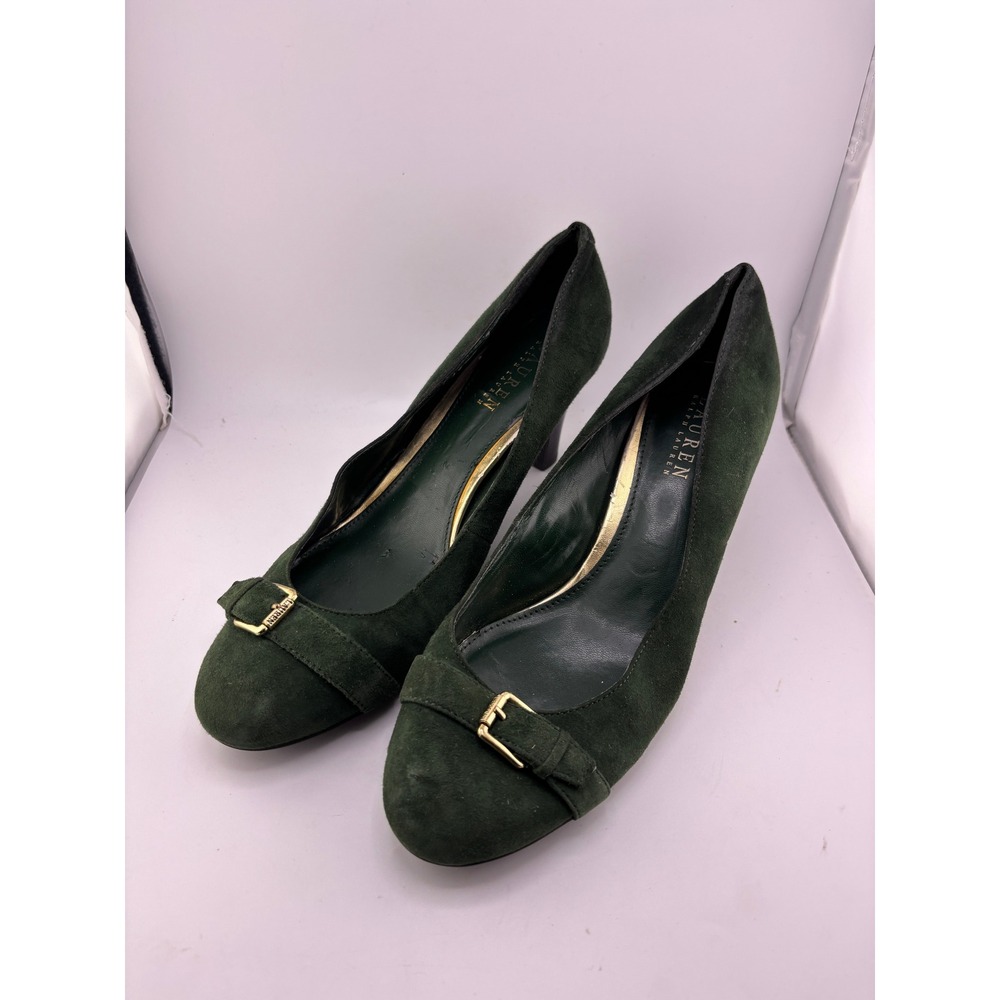 Lauren Ralph Lauren Forest Green Suede Buckle Pumps Shoes 10B